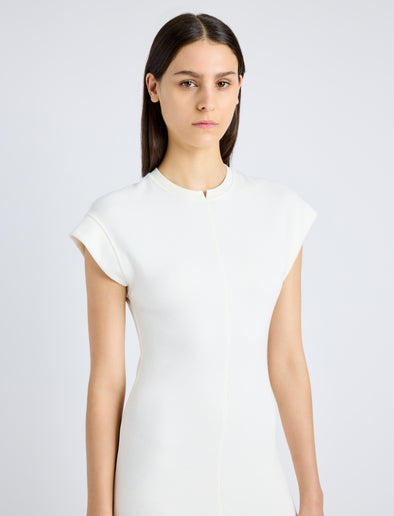 Proenza Schouler Detail image of model wearing Melanie Dress in Souffle Cotton Blend in ALABASTER