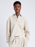 Proenza Schouler Front cropped image of model wearing Genevieve Knit Pullover in Cloque in OATMEAL MELANGE