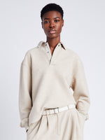 Proenza Schouler Front cropped image of model wearing Genevieve Knit Pullover in Cloque in OATMEAL MELANGE