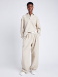 Proenza Schouler Front full length image of model wearing Genevieve Knit Pullover in Cloque in OATMEAL MELANGE