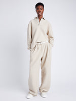 Proenza Schouler Front full length image of model wearing Genevieve Knit Pullover in Cloque in OATMEAL MELANGE