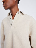 Proenza Schouler Detail image of model wearing Genevieve Knit Pullover in Cloque in OATMEAL MELANGE