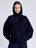 Proenza Schouler Front cropped image of model wearing Isaac Hoodie in Double Face Wool in INK/BLACK