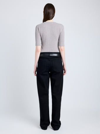 Proenza Schouler Back full length image of model wearing Jacqueline Shirt in Boucle Rib in LIGHT ALLOY MELANGE