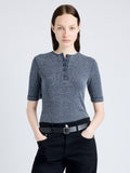 Proenza Schouler Front cropped image of model wearing Jacqueline Shirt in Boucle Rib in INK MELANGE