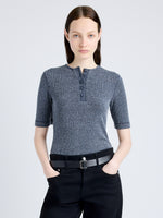 Proenza Schouler Front cropped image of model wearing Jacqueline Shirt in Boucle Rib in INK MELANGE