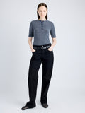 Proenza Schouler Front full length image of model wearing Jacqueline Shirt in Boucle Rib in INK MELANGE