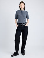 Proenza Schouler Front full length image of model wearing Jacqueline Shirt in Boucle Rib in INK MELANGE