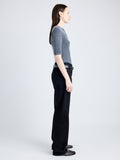 Proenza Schouler Side full length image of model wearing Jacqueline Shirt in Boucle Rib in INK MELANGE