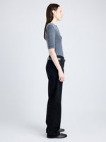 Proenza Schouler Side full length image of model wearing Jacqueline Shirt in Boucle Rib in INK MELANGE