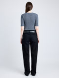 Proenza Schouler Back full length image of model wearing Jacqueline Shirt in Boucle Rib in INK MELANGE
