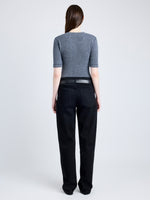 Proenza Schouler Back full length image of model wearing Jacqueline Shirt in Boucle Rib in INK MELANGE