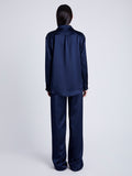 Proenza Schouler Back full length image of model wearing Raven Shirt in Satin in INK