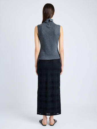 Proenza Schouler Back full length image of model wearing Sandrine Top in Souffle Cotton Blend in DARK GREY MELANGE