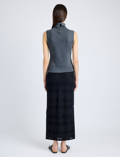 Proenza Schouler Back full length image of model wearing Sandrine Top in Souffle Cotton Blend in DARK GREY MELANGE