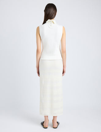 Proenza Schouler Back full length image of model wearing Sandrine Top in Souffle Cotton Blend in ALABASTER
