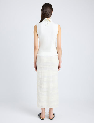 Proenza Schouler Back full length image of model wearing Sandrine Top in Souffle Cotton Blend in ALABASTER