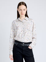 Proenza Schouler Front cropped image of model wearing Eve Top in Printed Parachute Flou in ALABASTER MULTI
