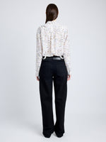 Proenza Schouler Back full length image of model wearing Eve Top in Printed Parachute Flou in ALABASTER MULTI