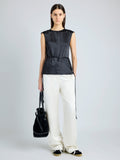 Proenza Schouler Front full length image of model wearing Clemence Top in Satin in BLACK