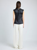 Proenza Schouler Back full length image of model wearing Clemence Top in Satin in BLACK