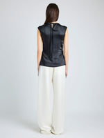 Proenza Schouler Back full length image of model wearing Clemence Top in Satin in BLACK