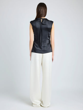 Proenza Schouler Back full length image of model wearing Clemence Top in Satin in BLACK
