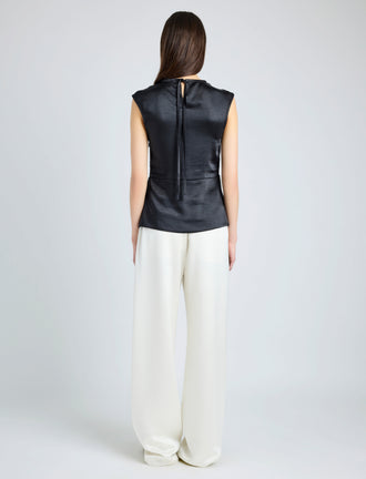 Proenza Schouler Back full length image of model wearing Clemence Top in Satin in BLACK