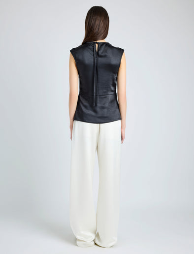Proenza Schouler Back full length image of model wearing Clemence Top in Satin in BLACK