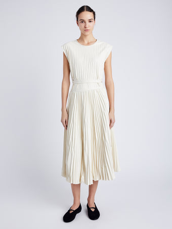 Proenza Schouler Front full length image of model wearing Rosalyn Skirt in Faux Leather in ENOKI