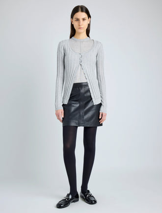 Proenza Schouler front image of model wearing Blaze Skirt in Pebbled Leather in black