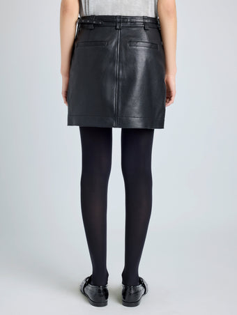 Proenza Schouler back cropped image of model wearing Blaze Skirt in Pebbled Leather in black