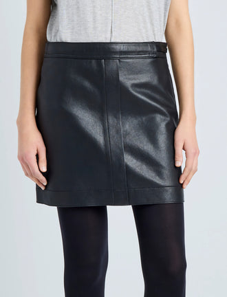 Proenza Schouler detail image of model wearing Blaze Skirt in Pebbled Leather in black