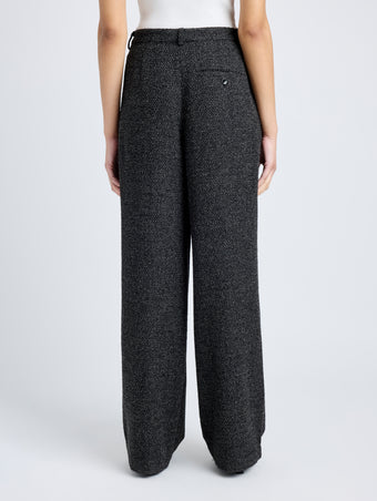 Proenza Schouler cropped back image of model wearing Eleanor Pant in Tweed in BLACK/ALABASTER