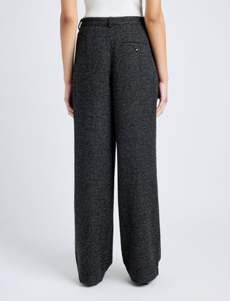 Proenza Schouler cropped back image of model wearing Eleanor Pant in Tweed in BLACK/ALABASTER