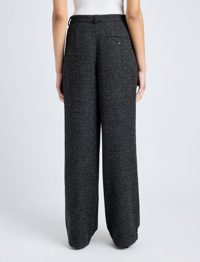 Proenza Schouler cropped back image of model wearing Eleanor Pant in Tweed in BLACK/ALABASTER