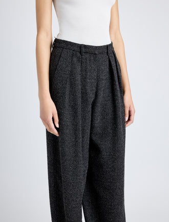 Proenza Schouler detail image of model wearing Eleanor Pant in Tweed in BLACK/ALABASTER