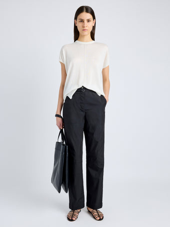 Proenza Schouler Front full length image of model wearing Nicole Pant in Parachute Cotton in BLACK