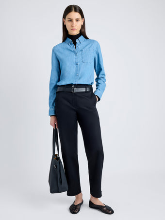 Proenza Schouler front image of model wearing Cait Pant in Cotton Twill in BLACK