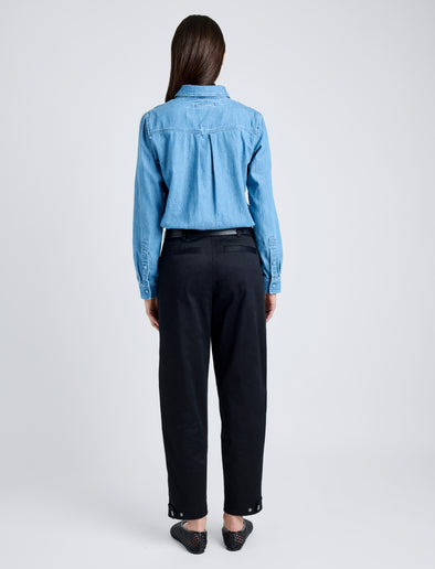 Proenza Schouler back image of model wearing Cait Pant in Cotton Twill in BLACK