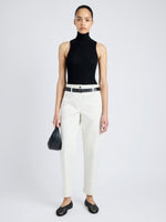 Proenza Schouler Front full length image of model wearing Cait Pant in Cotton Twill in ALABASTER