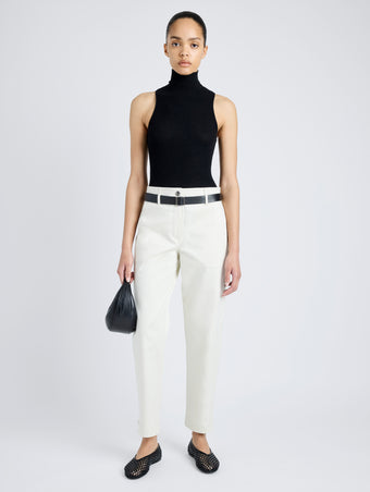 Proenza Schouler Front full length image of model wearing Cait Pant in Cotton Twill in ALABASTER