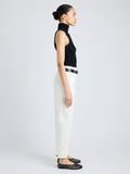 Proenza Schouler Side full length image of model wearing Cait Pant in Cotton Twill in ALABASTER