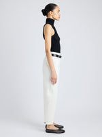 Proenza Schouler Side full length image of model wearing Cait Pant in Cotton Twill in ALABASTER