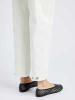 Proenza Schouler Detail image of model wearing Cait Pant in Cotton Twill in ALABASTER