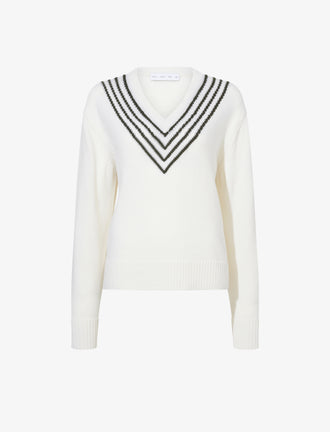 Proenza Schouler Still Life image of Gianna Top in Merino Stripe in OFF WHITE