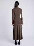 Proenza Schouler Back full length image of model wearing Phyllis Turtleneck in Geo Knits in BROWN/BLACK