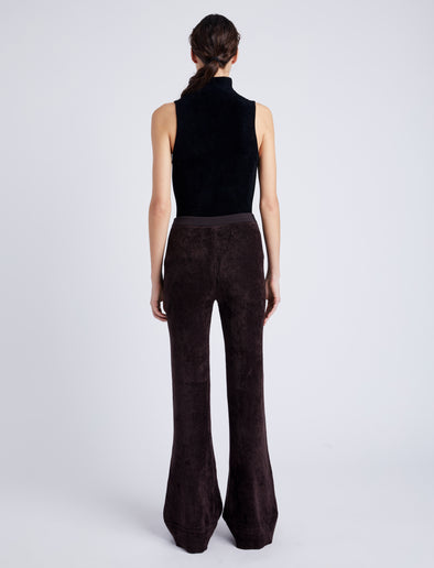 Proenza Schouler back image of model wearing Evie Knit Pant in Chenille in HICKORY
