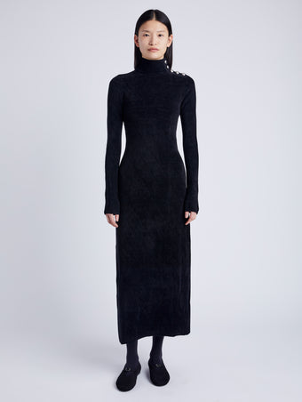 Proenza Schouler front image of model wearing Jude Knit Dress in Chenille in BLACK