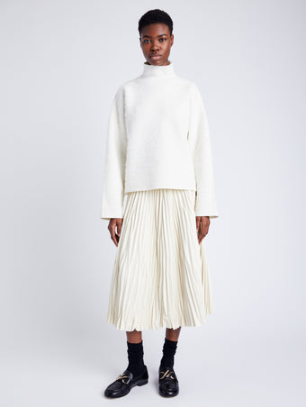 Proenza Schouler front image of model wearing Asher Sweater in Brushed Knit in EGGSHELL